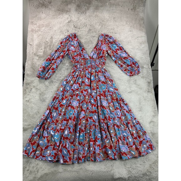 NWT Caroline Constas Dress XS Frenchie Print Floral Long Sleeve Maxi Boho Tiered - Picture 13 of 13